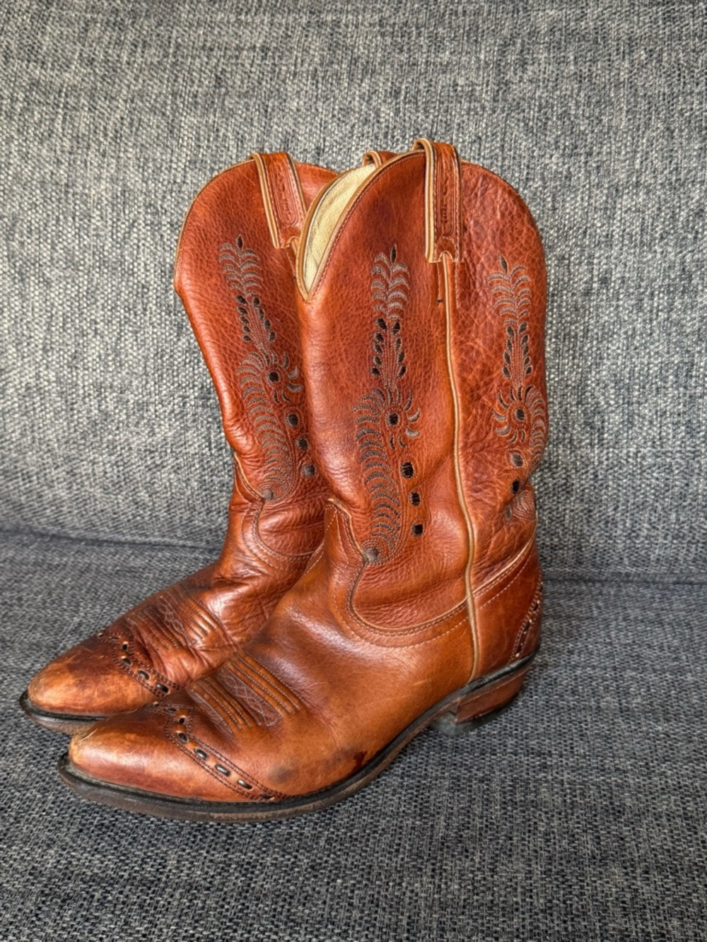 Vintage Women’s Boulet Brown Leather Western Cowboy Boots Embroidered